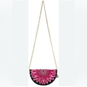 Mary Frances Flirty Cross body Clutch Pink & Black Floral Clutch with gold chain